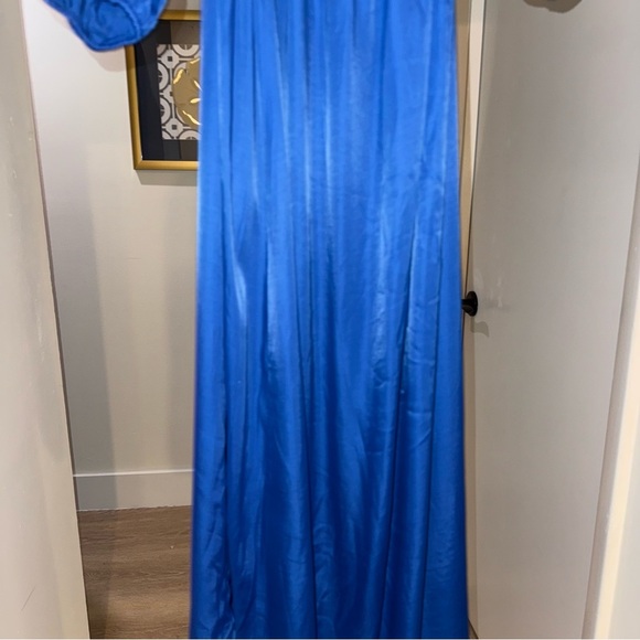 Farm Rio Blue Satin Long Sleeve Cut Out Knot Royal Blue Midi Dress Sz Small NWT - Picture 12 of 16